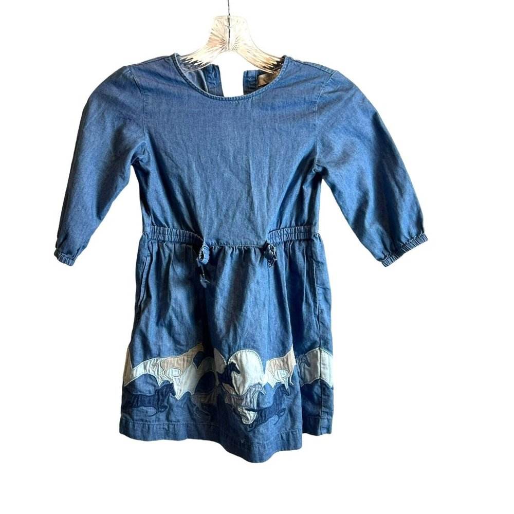 Stella Mccartney Kids Girls Denim Jeans Horses Dress 3/4 Sleeve Size 6 Years